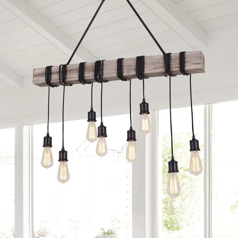 Rustic Wooden Wide Linear Chandelier — LightFixturesUSA LED Linear Lights 40.0W 