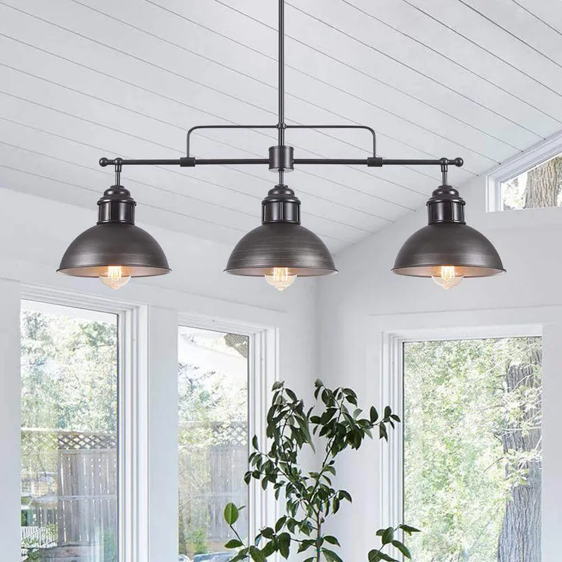 Industrial 3-light Island Pot Lid Dome Pendant — LightFixturesUSA LED Linear Lights 40.0W 