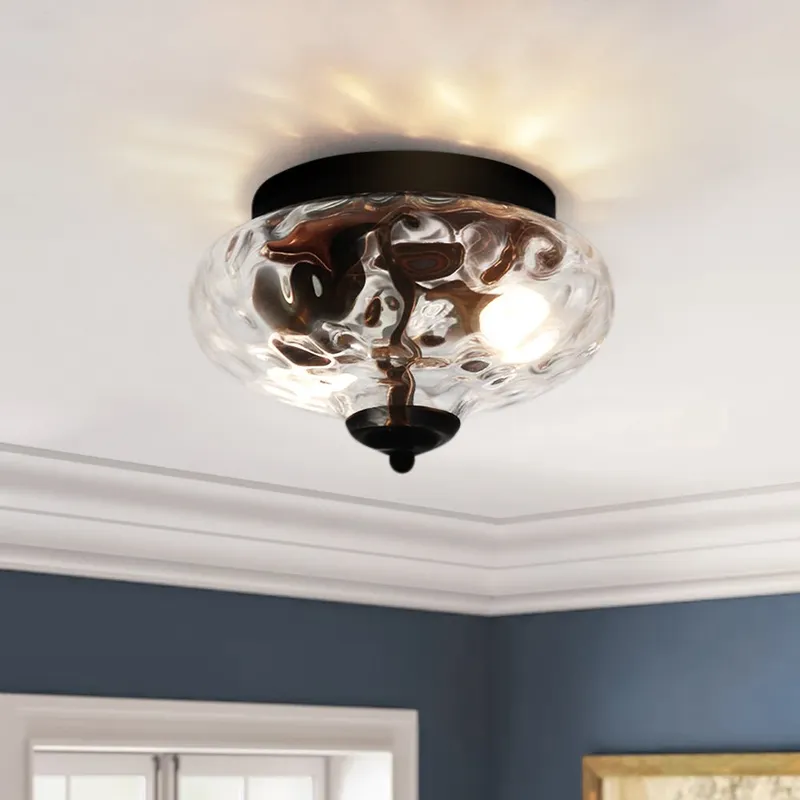 2-light Industrial Glass Flush Mount Light — LightFixturesUSA LED Ceiling Lights 60.0W 