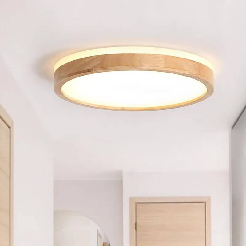 Round LED Wood Flush Mount Light — LightFixturesUSA LED Ceiling Lights 23.0W 2700K