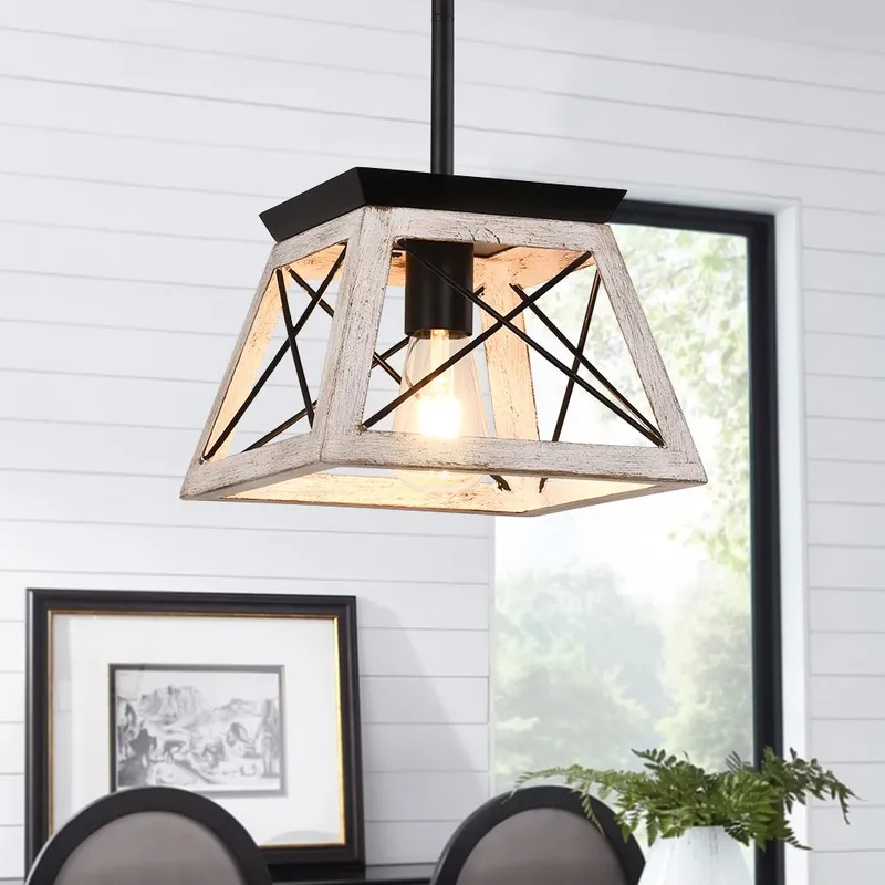 Modern Farmhouse Geometric Lantern Pendant Light — LightFixturesUSA LED Pendant Lights 60.0W 