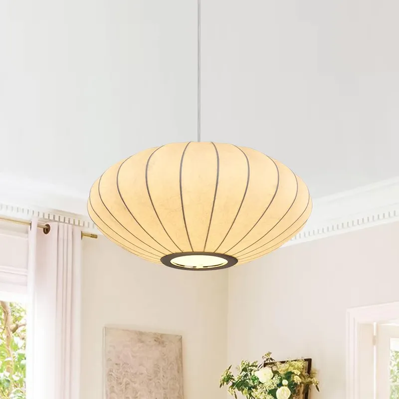 Single White Fabric Pendant Light — LightFixturesUSA LED Pendant Lights 60.0W 