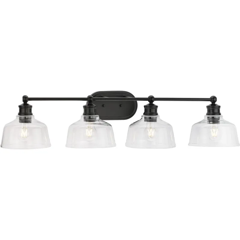 Singleton Collection Four-Light 36" Vanity Light with Clear Glass Shades — Progress Lighting LED Wall Lights  