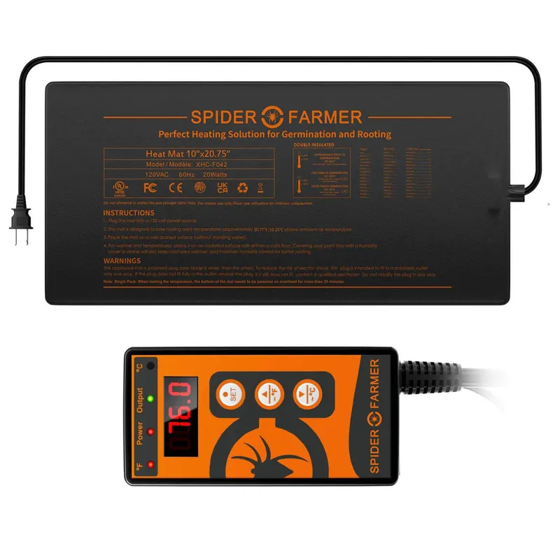 Seedling Heat Mat & Controller Set - 10in. x 20.75in. - Spider Farmer — LightUp Lighting LED General Lighting 1000.0W 