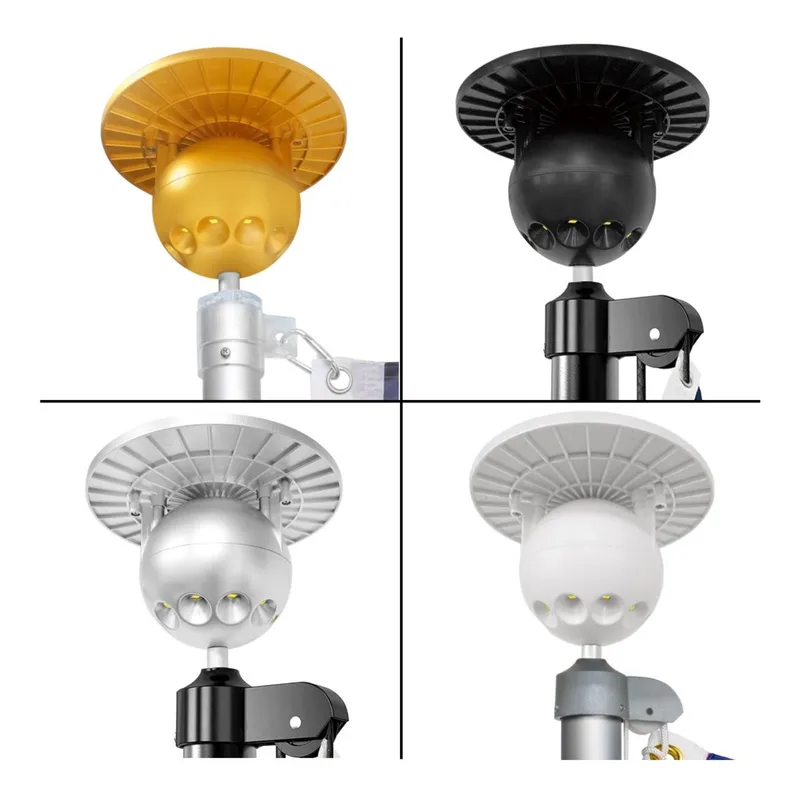 Solar LED Flag Pole Ball Topper Light - 10 LEDs - White/Black/Gold/Silver Finish — LightUp Lighting LED General Lighting 1.0W 6500K
