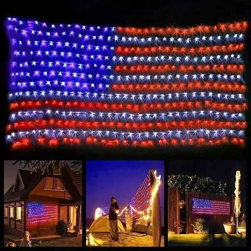 6.5ft x 3.3ft American Flag Net Light - 420 Red, White & Blue LEDs - IP65 Waterproof Rated — LightUp Lighting LED General Lighting  