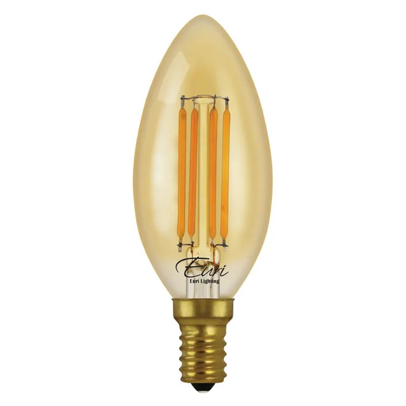Case of 24 - LED B10 Amber Filament - 4.5 Watt - Dimmable - 40W Equiv - 350 Lumens - Euri Lighting (6 Packs of 4 Bulbs) — LightUp Lighting LED Bulbs & Lamps 4.5W 2200K