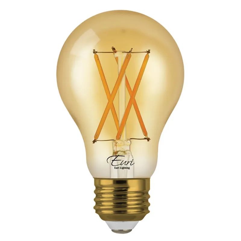 LED A19 Amber Filament - 7W - Dimmable - 40W Equiv - 600 Lumens - 2200K - Euri Lighting — LightUp Lighting LED Bulbs & Lamps 7.0W 2200K