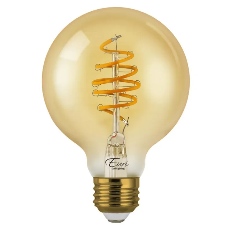 LED G25 Filament Bulb - 4.5W - 250 Lumens - 2200K - Amber Glass - Euri Lighting — LightUp Lighting LED Bulbs & Lamps 4.5W 2200K