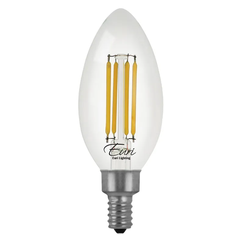 CASE OF 24 - LED B10 Clear Glass Filament Bulb - 5.5 Watt -60 Watt Equiv. - Euri Lighthing (6 Packs of 4 Bulbs) — LightUp Lighting LED Bulbs & Lamps 5.5W 2700K