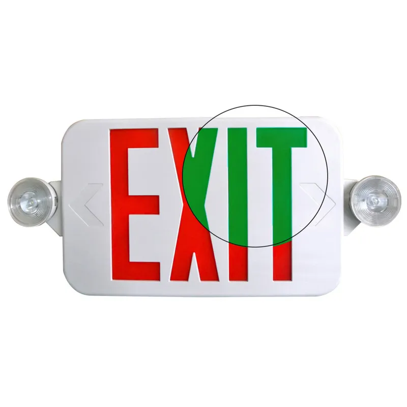 LED Low Profile Exit & Emergency Combo Sign - High Lumen - Red/Green Letters - 90 Min. Emergency Runtime — LightUp Lighting LED Exit & Emergency 2.0W 