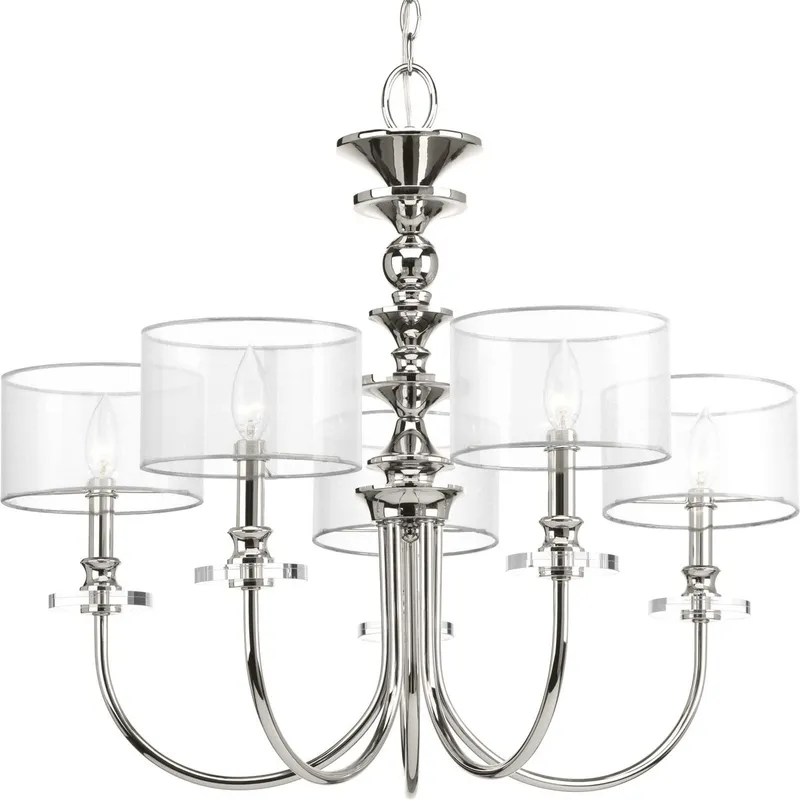 Marche Collection Five-Light Grey Mylar Shade Chandelier Light — Progress Lighting LED Landscape Lights  