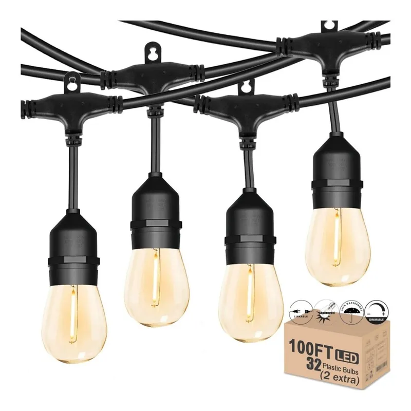 100ft Heavy-Duty S14 String Light - 30 E26 Sockets - 20AWG - 1W S14 Bulbs - LumeGen — LightUp Lighting LED Bulbs & Lamps 1.0W 2700K