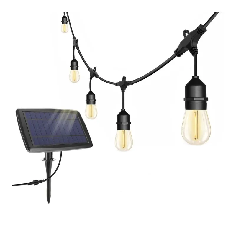 48ft Solar S14 String Light - 15 E26 Sockets - 20AWG - 1W S14 Bulbs - LumeGen — LightUp Lighting LED Bulbs & Lamps 1.0W 2700K