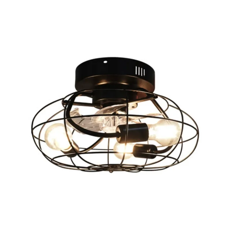 16in. Cage Ceiling Fan with LED Bulbs - 3 E26 Socket - Black Finish — LightUp Lighting LED Ceiling Lights 12.0W 