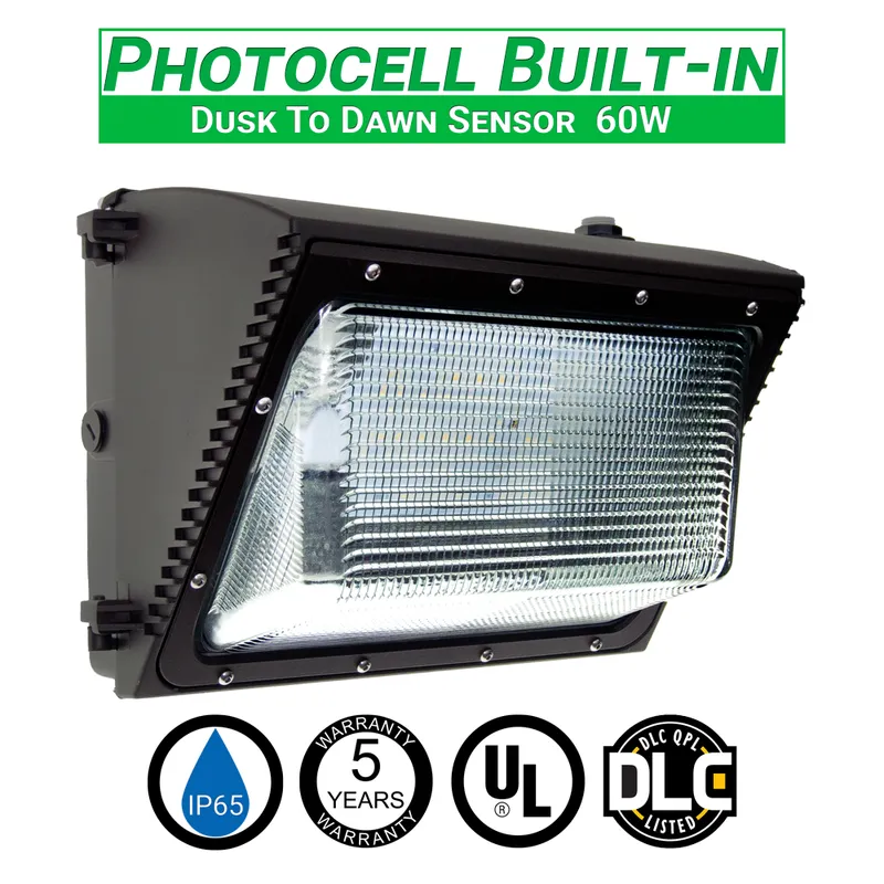 Energetic Lighting LED Wall Pack Light With Photocell - 58W - 120-277V - 6657 lumens - 5000K - Dimmable - 250W Equal — Revolve LED LED Wall Lights 58.0W 5000K