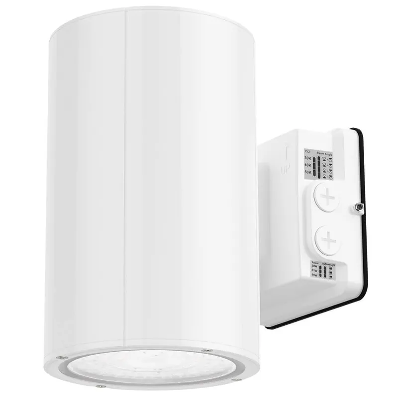 White Outdoor Wall Sconce - 38W/31W/19W Selectable - up to 5,600 Lumens - 3 CCT Selectable - 120-277V - Photocell with Cap — Revolve LED LED Wall Lights 38.0W 3000K