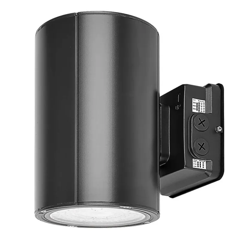 Black Finish Outdoor Wall Sconce - 38W/31W/19W Selectable - up to 5,600 Lumens - 3 CCT Selectable - 120-277V - Photocell with Cap — Revolve LED LED Wall Lights 38.0W 3000K
