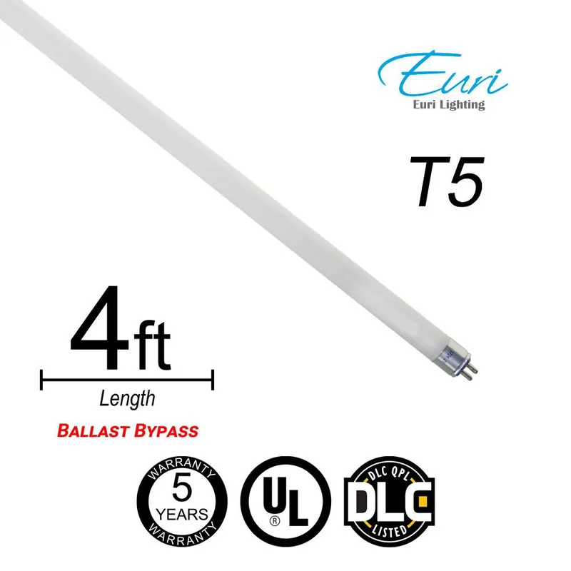 Euri Lighting T5 LED Tube Light Type B Ballast Bypass 25W 120-277V 3500 lumens 5000k Not Dimmable Damp Rated 5 Year Warranty — Revolve LED LED Downlights 25.0W 5000K