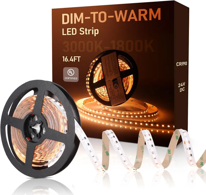 LEONLITE Warm Dim LED Tape Light, 16.4ft, UL Listed — TORCHSTAR Lighting LED Linear Lights  1800K