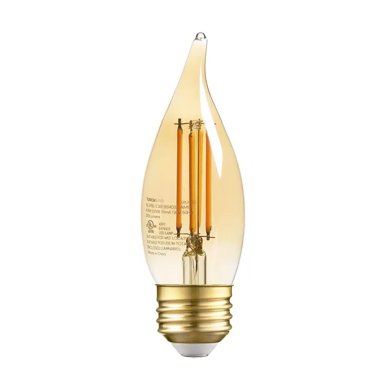 Glowing Yesteryears 4.5W C35 LED Chandelier Bulbs - E26 Base - 2200K Amber Warm — TORCHSTAR Lighting LED Pendant Lights 4.5W 2200K