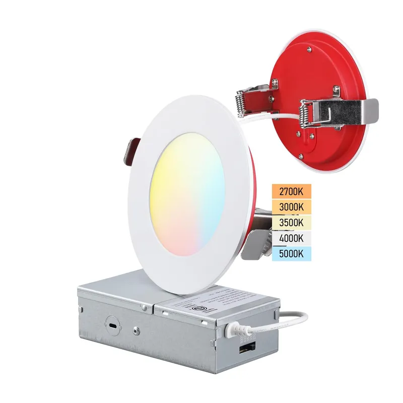 FlameGuard™ 4" Fire-rated Ultra-thin Canless LED Recessed Lights - SDL 10W Dimmable 1/2" Thick Tested w/ UL263 ASTME119 CAN ULC S101 — TORCHSTAR Lighting LED Downlights 10.0W 2700K