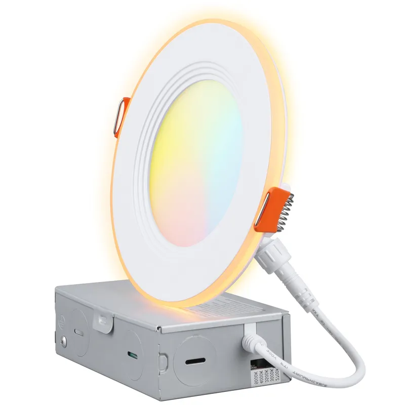 SnowyOwl 4" Ultra-thin Glare-free Canless LED Recessed Lights with Night Light - SDL 9W Dimmable 1/2" Thick — TORCHSTAR Lighting LED Downlights 9.0W 