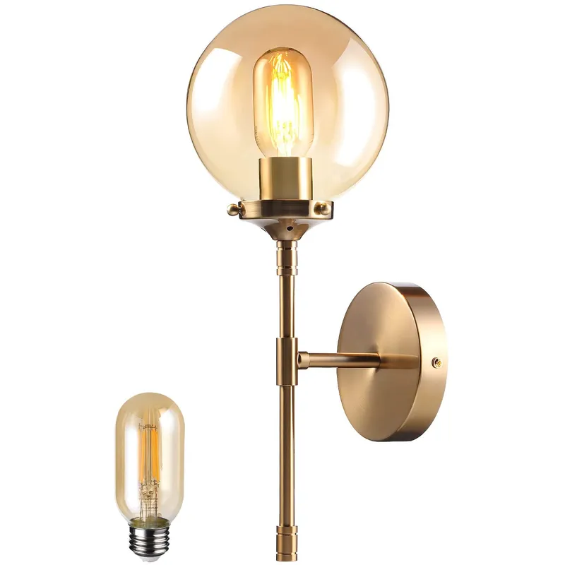 AntiqueAura Gold Brass Wall Beacon w/ Filament Bulbs — TORCHSTAR Lighting LED Wall Lights  2200K