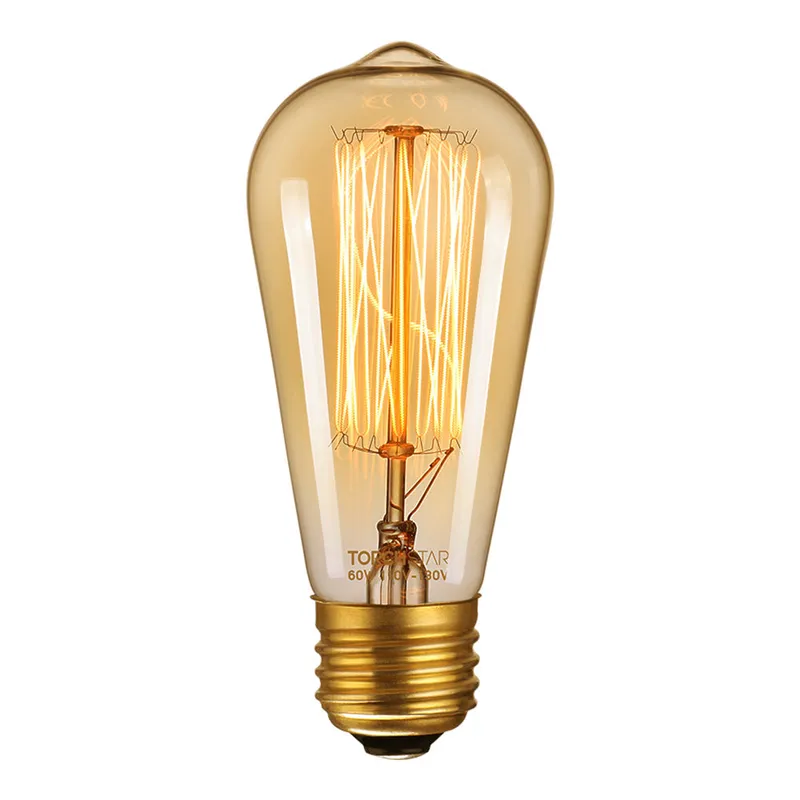 GoldenEra Classic 60W ST64 Filament Vintage Bulbs - E26 Base - 2200K Amber Warm — TORCHSTAR Lighting LED Bulbs & Lamps 60.0W 2200K