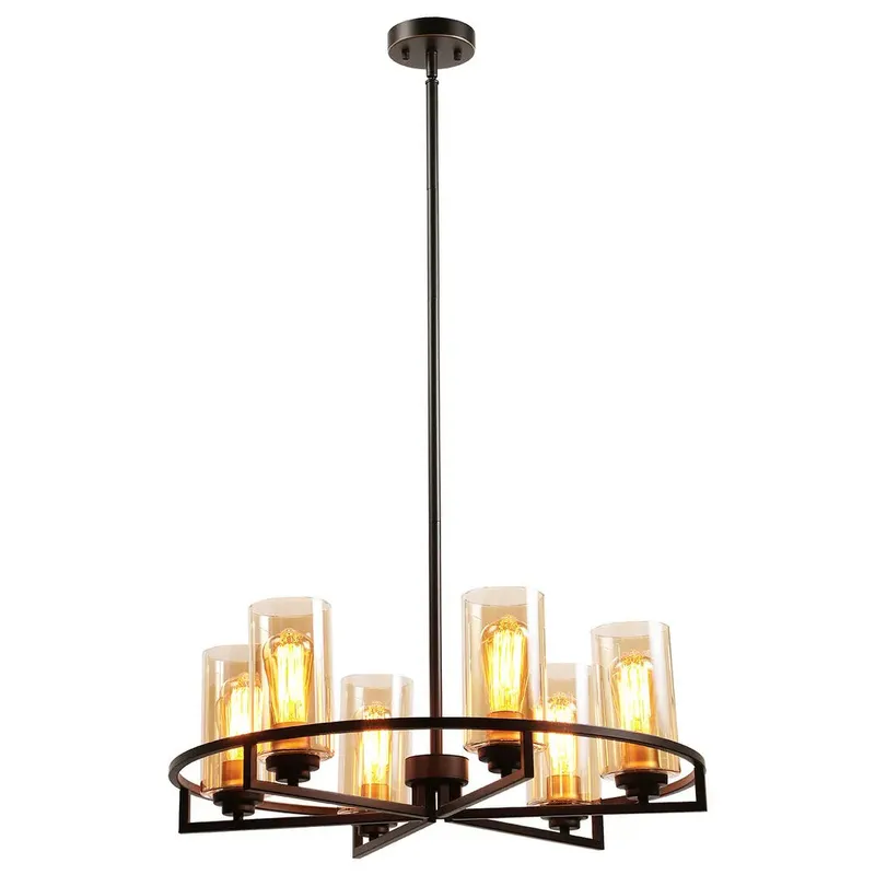 Rustic Orbital 6-Lights Wagon Wheel Chandelier — TORCHSTAR Lighting LED Pendant Lights 60.0W 