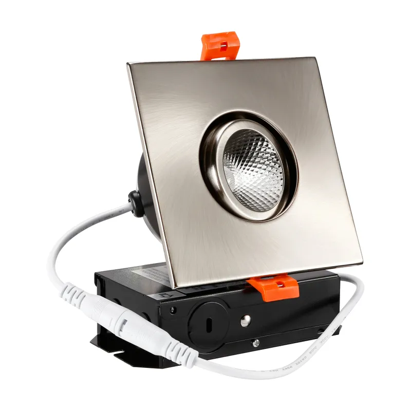 PivotSquare 3" Directional Canless LED Recessed Light - 7W Dimmable with Satin Nickel Trim — TORCHSTAR Lighting LED Downlights 7.0W 2700K