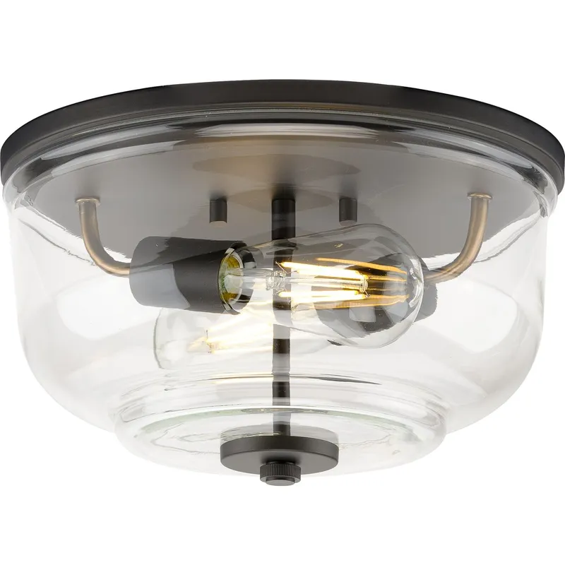 Rushton Collection Two-Light Clear Glass Flush Mount Ceiling Light — Progress Lighting LED Post Top Lights  