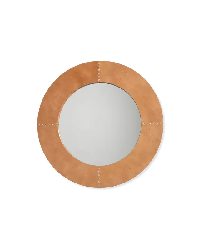 Round Cross Stitch Mirror Buff Leather — Jamie Young Co LED General Lighting  