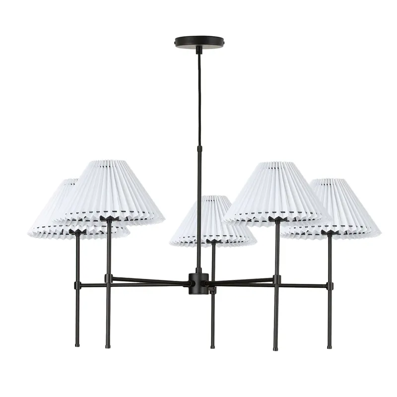 Slim 5-Arm Chandelier with Pleated Shade — Color Cord Company LED Pendant Lights  