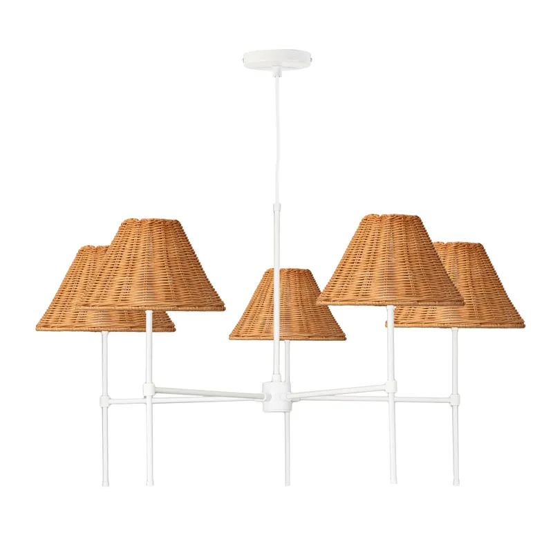 Slim 5-Arm Chandelier with Wicker Shade — Color Cord Company LED Pendant Lights  