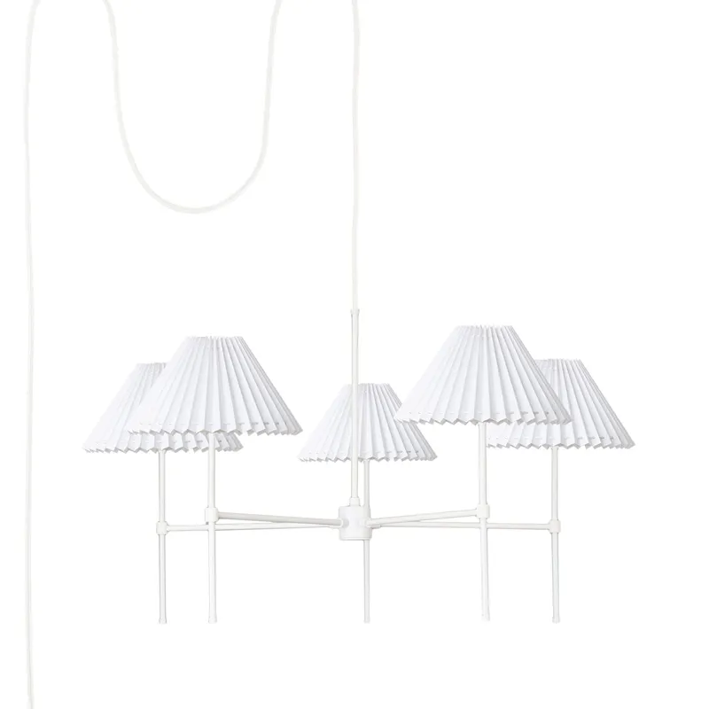 Slim 5-Arm Plug-In Chandelier with Pleated Shade — Color Cord Company LED Pendant Lights  