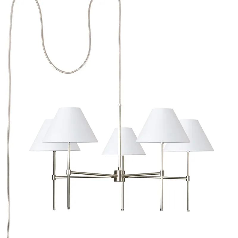 Slim 5-Arm Plug-In Chandelier with Smooth Empire Shade — Color Cord Company LED Pendant Lights  