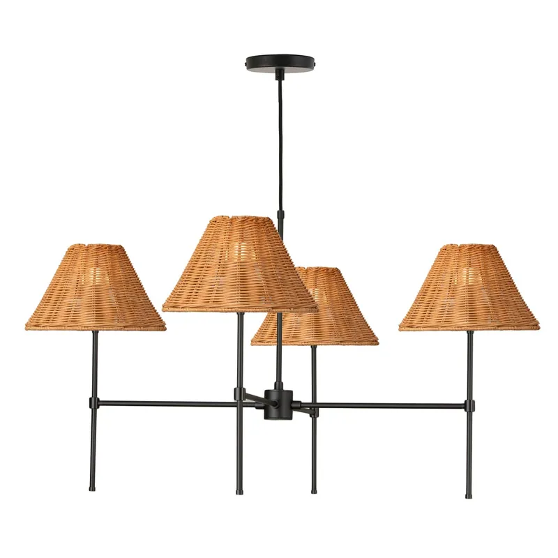 Slim 4-Arm Chandelier with Wicker Shades — Color Cord Company LED Pendant Lights  