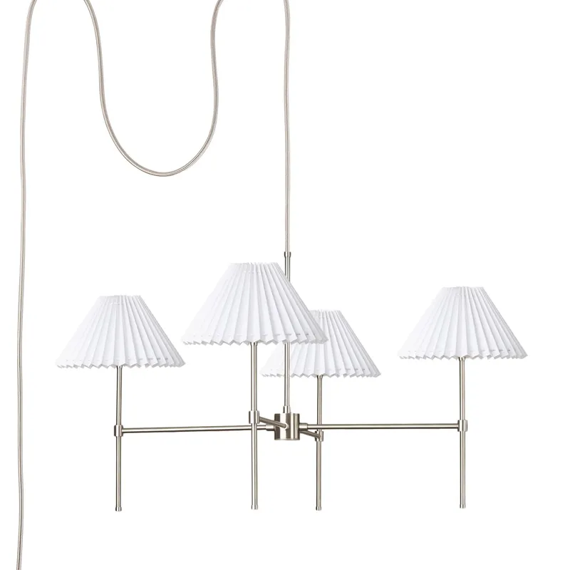 Slim 4-Arm Plug-In Chandelier with Pleated Shade — Color Cord Company LED Pendant Lights  