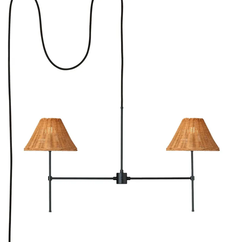 Slim 2-Arm Plug-in Chandelier with Wicker Shade — Color Cord Company LED Pendant Lights  