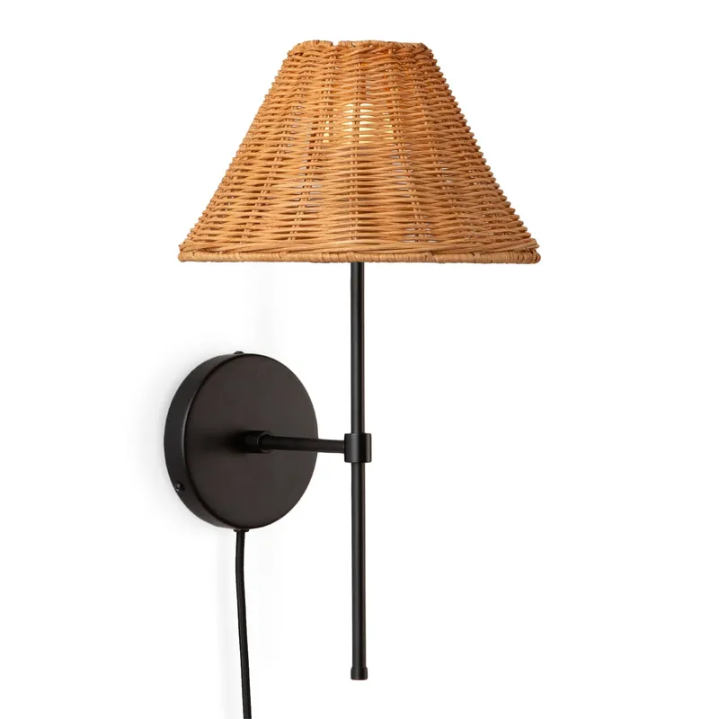 Slim Solo Plug-In Sconce with Wicker Shade — Color Cord Company LED Wall Lights  