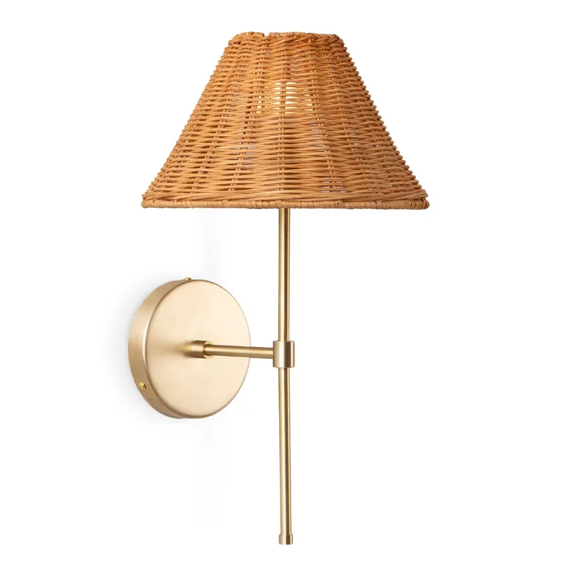 Slim Solo Wall Sconce with Wicker Shade — Color Cord Company LED Wall Lights  