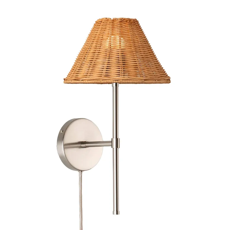 Bold Solo Plug-In Sconce with Wicker Shade — Color Cord Company LED Wall Lights  