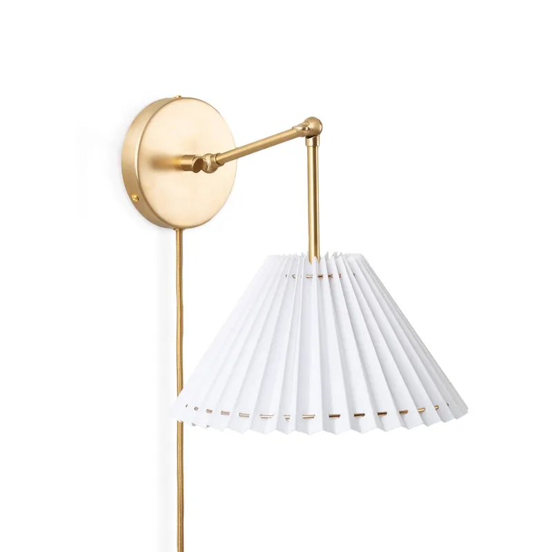 Hinge Plug-In Double Solo Sconce with Pleated Shade — Color Cord Company LED Wall Lights  