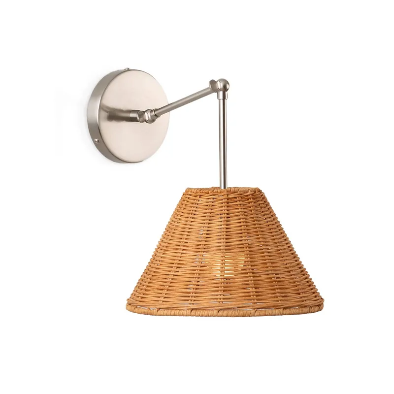 Hinge Double Solo Sconce with Wicker Shade — Color Cord Company LED Wall Lights  