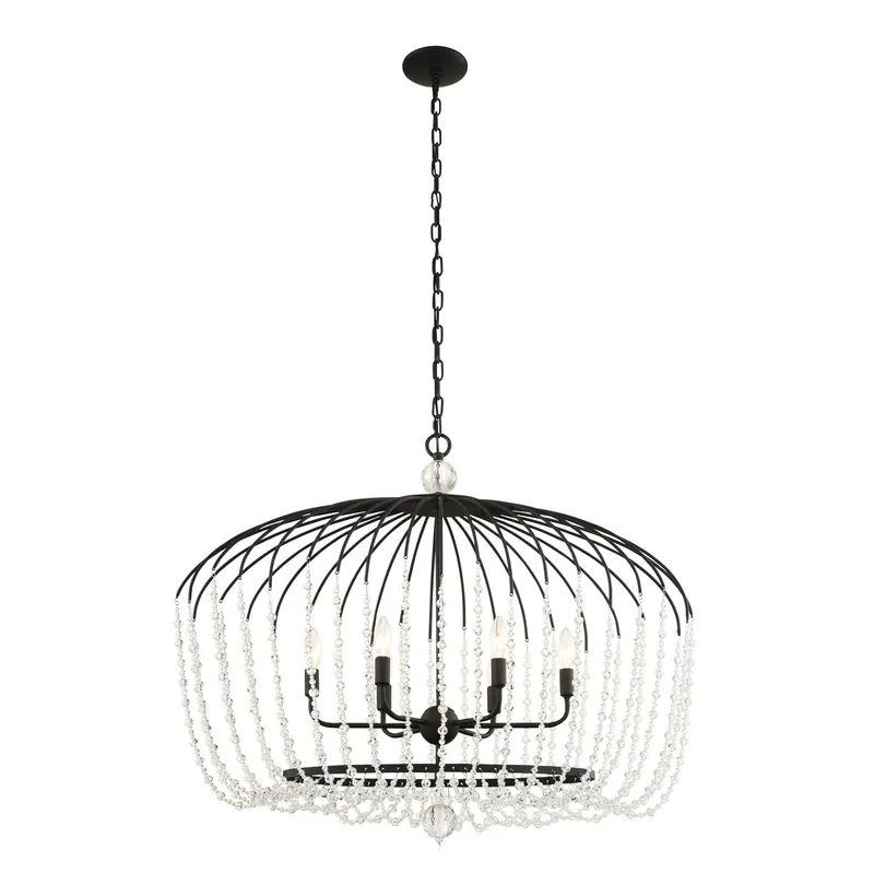Voliere 6 Light Crystal Oval Pendant - Matte Black — Varaluz Lighting LED Landscape Lights  