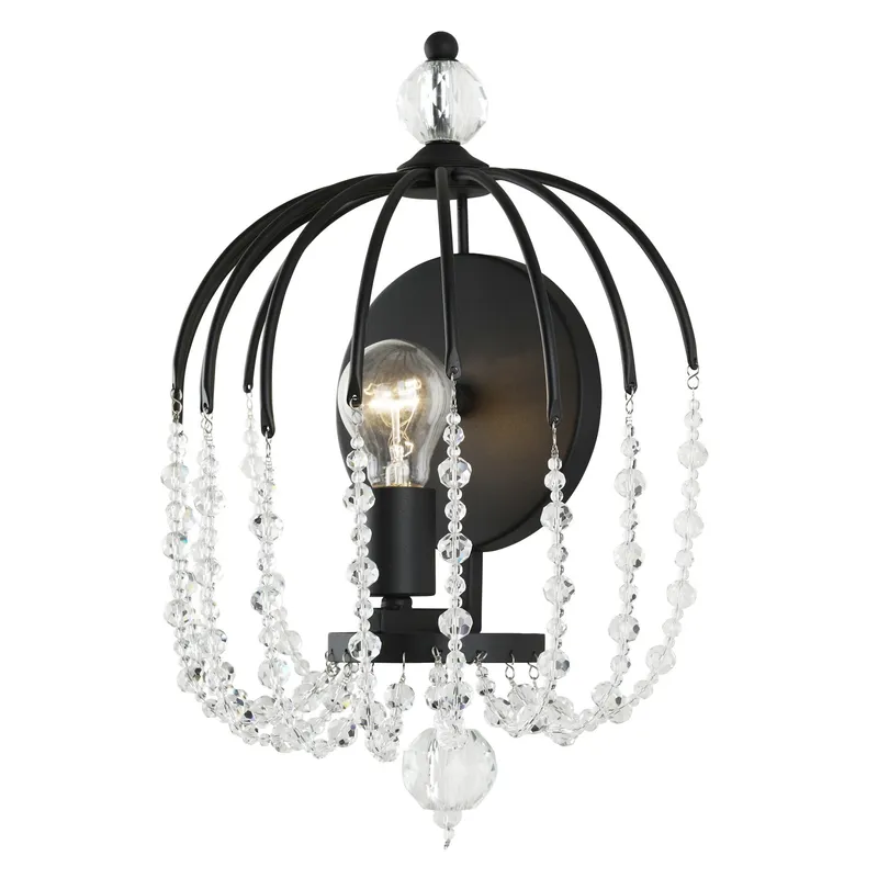 Voliere 1 Light Crystal Wall Sconce - Matte Black — Varaluz Lighting LED Wall Lights  