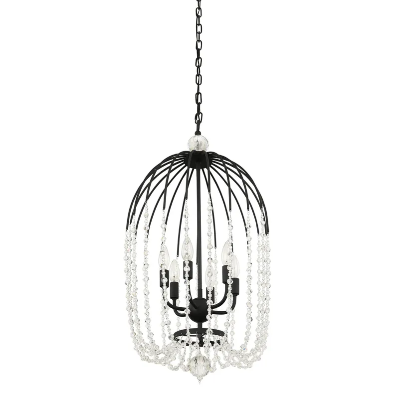 Voliere 6 Light Crystal Pendant - Matte Black — Varaluz Lighting LED Landscape Lights  