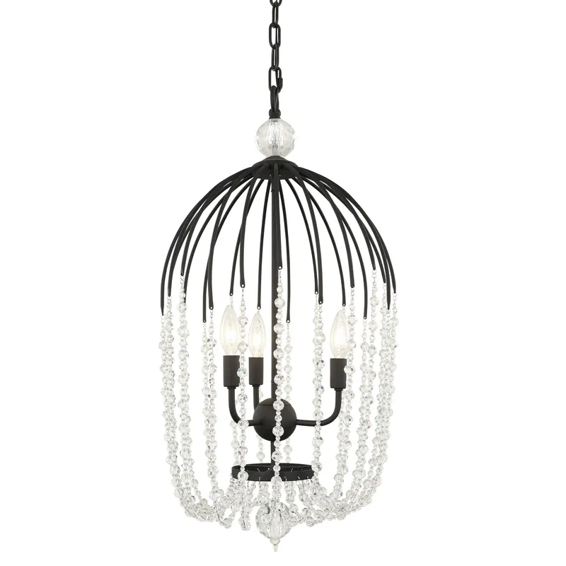 Voliere 3 Light Crystal Tall Pendant - Matte Black — Varaluz Lighting LED Landscape Lights  