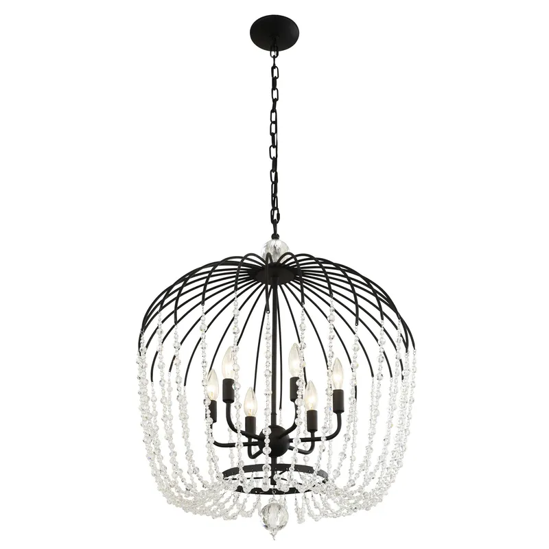 Voliere 6 Light Crystal Tall Pendant - Matte Black — Varaluz Lighting LED Landscape Lights  